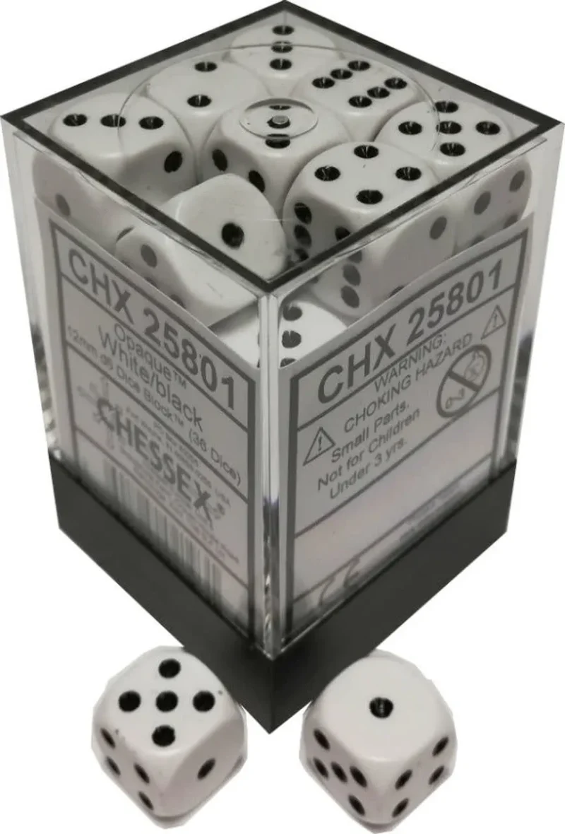 36 piece opaque white black d6 dice set by