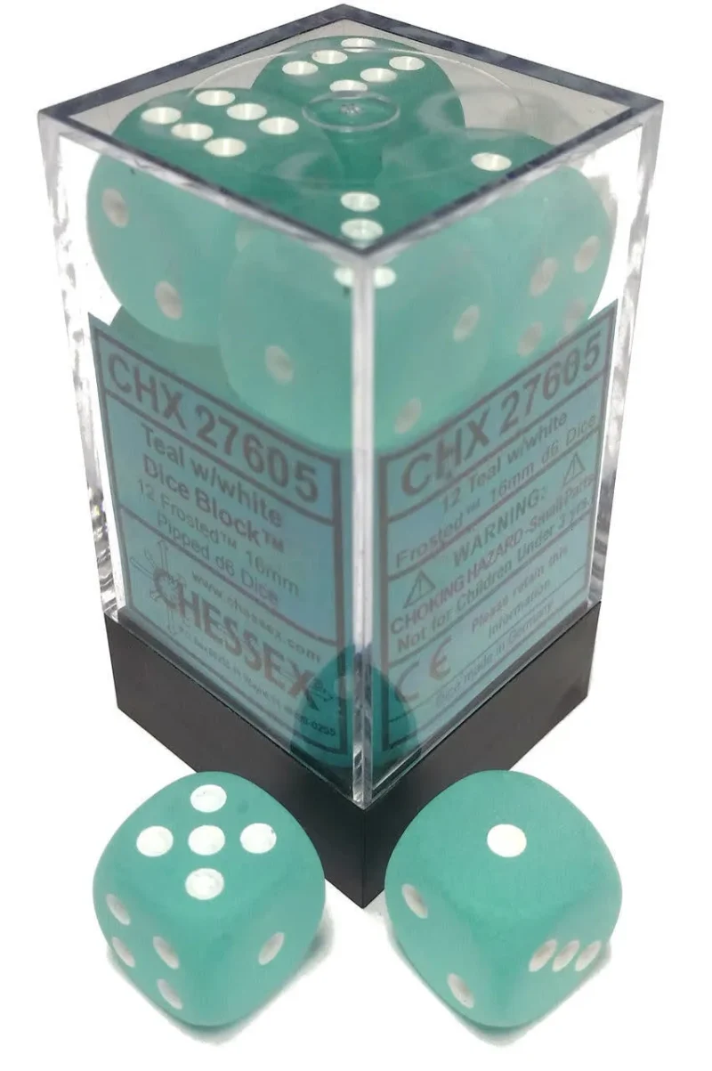 frost teal white 12 piece d6 dice set by